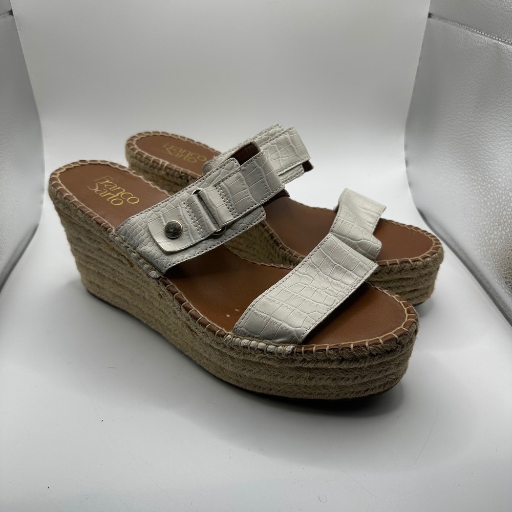 Franco Sarto Taryna White Croc Espadrille Wedge Sandals Womens 11M Platform